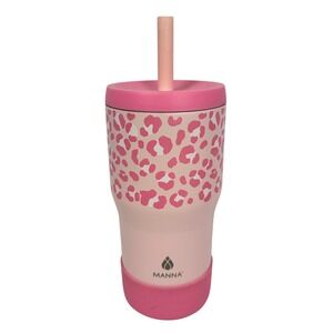 Manna Straw Tumbler Women 20oz Pink Leopard Stainless Steel New Reusable Travel